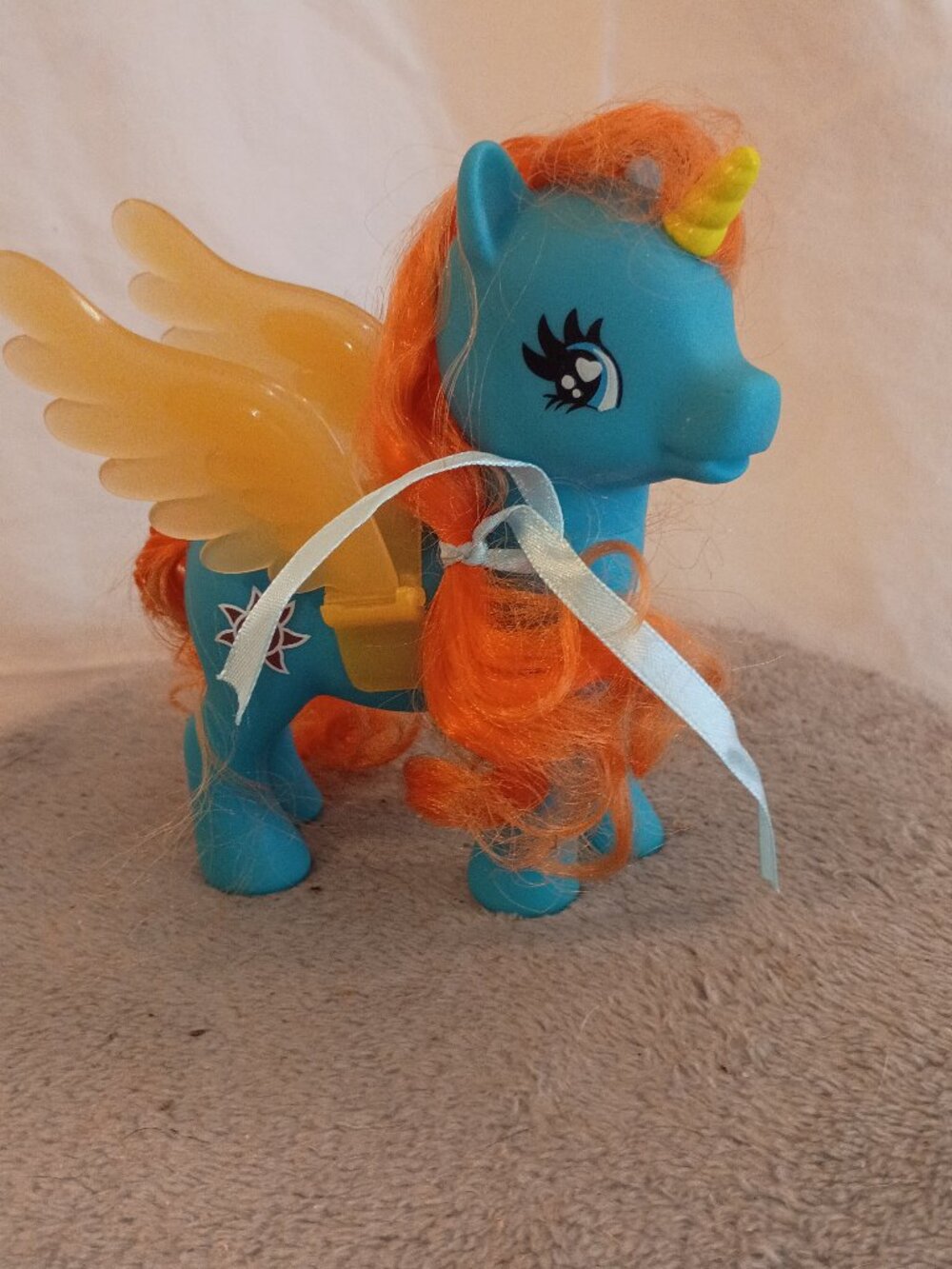 Gi-Go Wonder Pony Fakie Blue Alicorn 5" with Orange Hair and Sun Cutie Mark